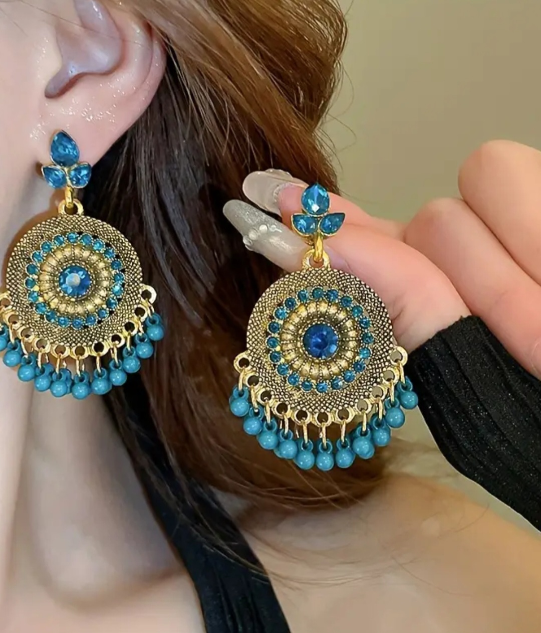 Blue & Gold Dangle Earrings