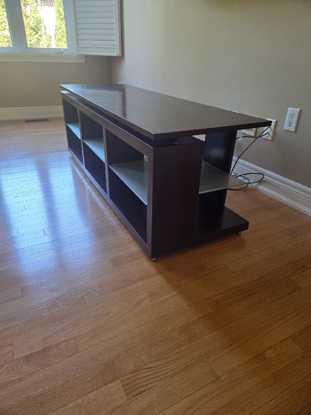 Dark Brown TV Stand with Glass Shelves image indicator(2)
