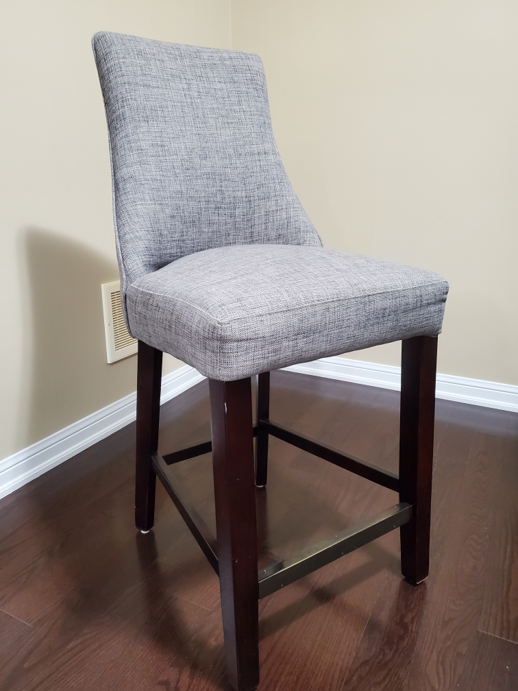Set of 3 Grey Upholstered Bar Stools