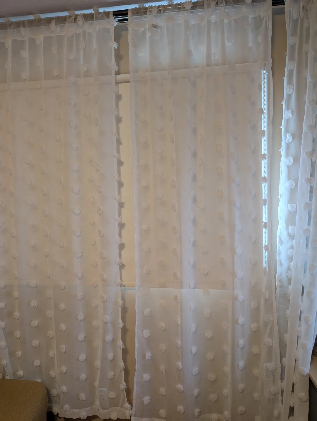 Set of White Sheer Pom Pom Curtains x4 🥕 image indicator(6)