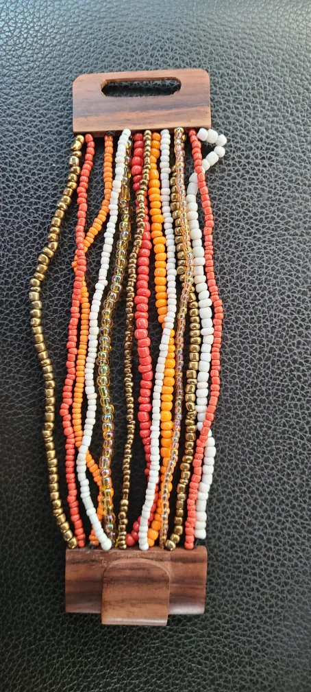 Beaded Bracelet - Orange, White, Gold thumbnail