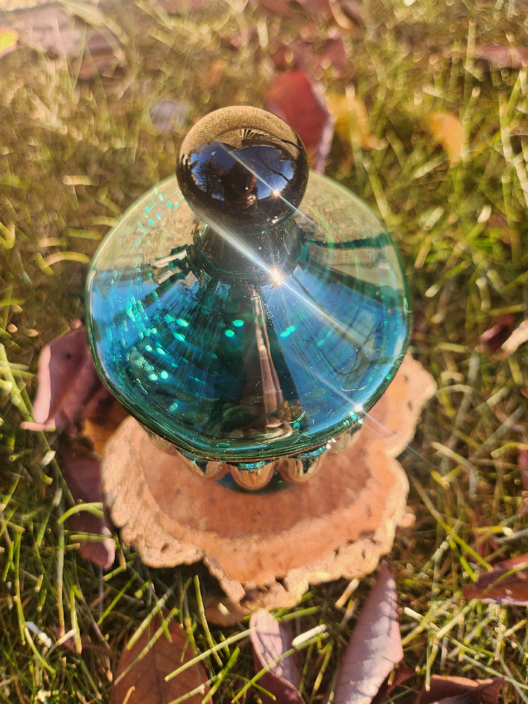 MID CENTURY TEAL Glass Candy Dish with Lid - photo 4