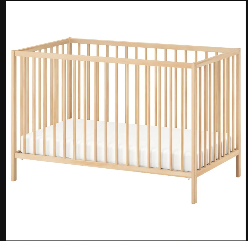 IKEA SNIGLAR Crib with SKÖNAST Mattress and bedding thumbnail