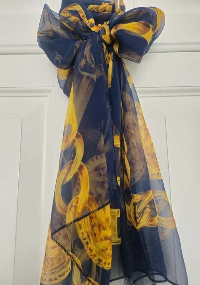 Blue & Gold Chain Print Scarf🥕 thumbnail