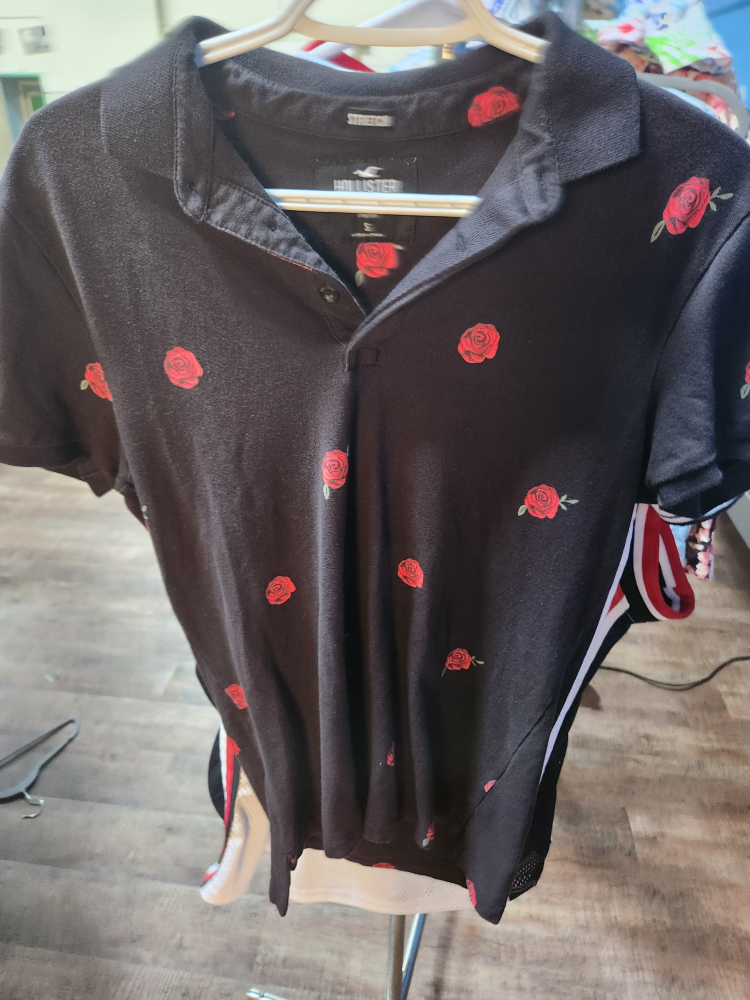 Hollister Black Floral Polo Shirt - Size S