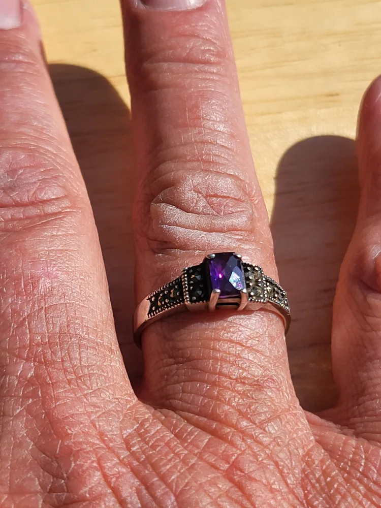 Amethyst & Marcasite Ring, Size 8 thumbnail