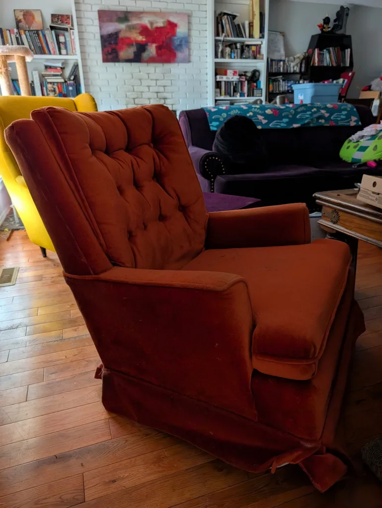 Vintage Orange Velvet Armchair thumbnail
