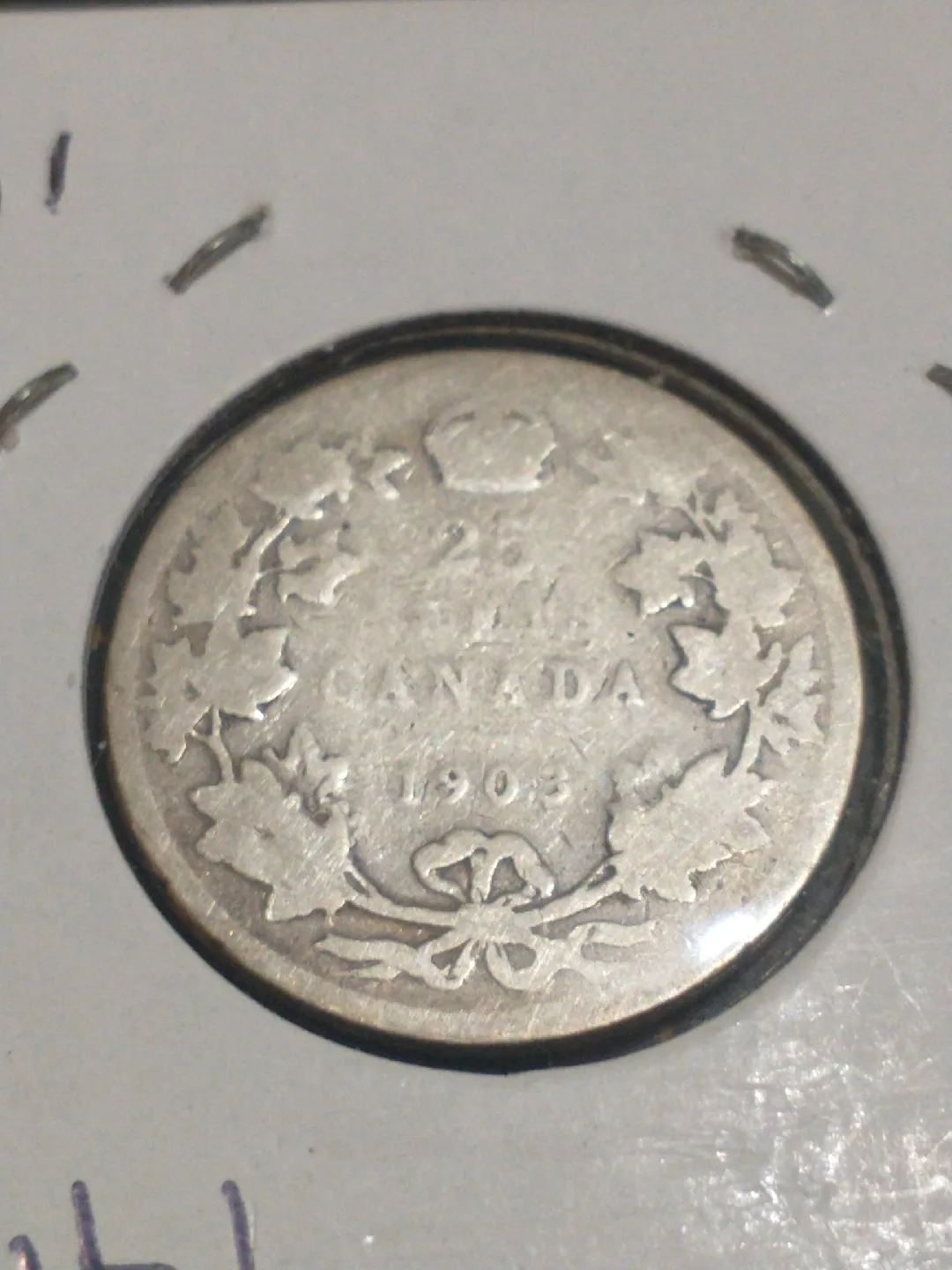 SOLD 1903 Canada Edward VII 25 cents .925 silver quarter, F/G image indicator(2)