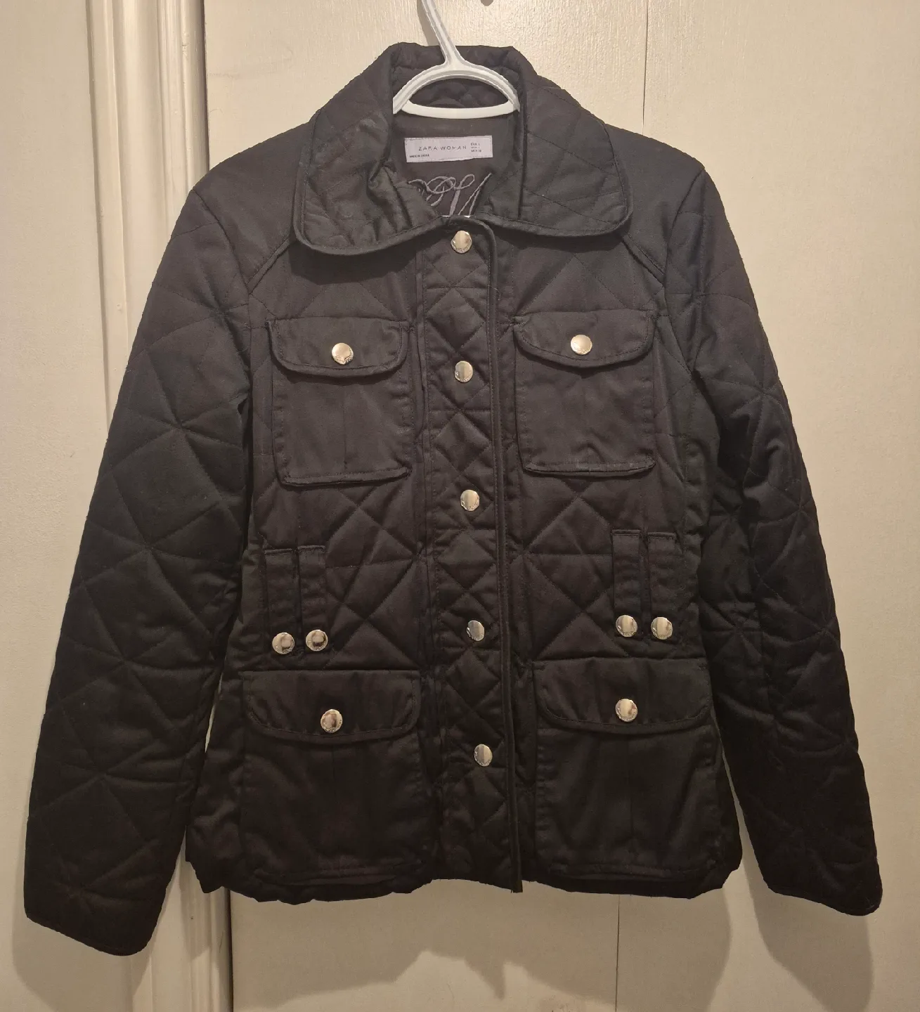 Zara Woman's Black Quilted Jacket - Size L thumbnail