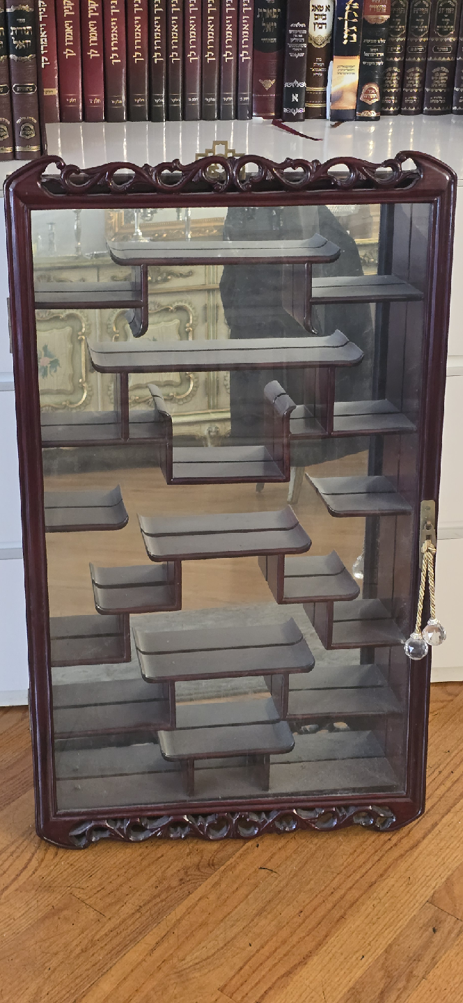 Antique China cabinet Curio Locking Glass door Wall mount 18