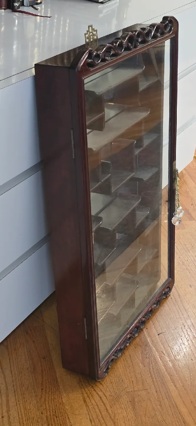 Antique China cabinet Curio Locking Glass door Wall mount 18 image indicator(2)