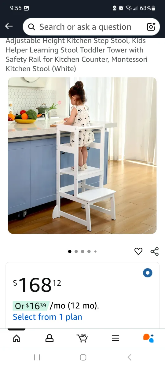 Adjustable Height Kitchen Step Stool - White thumbnail