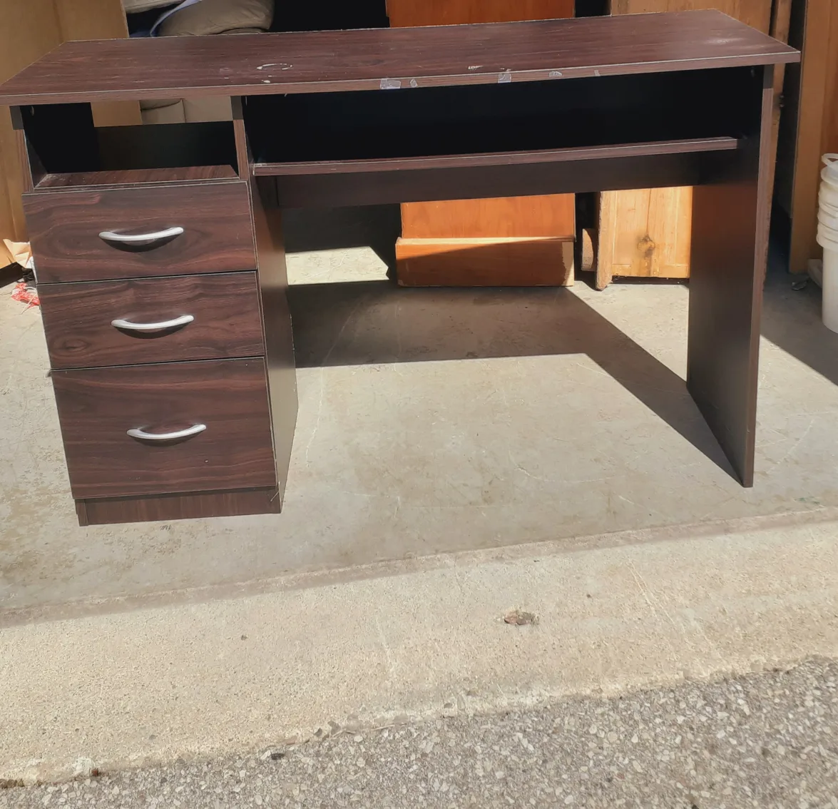 Brown Woodgrain Desk with Drawers thumbnail