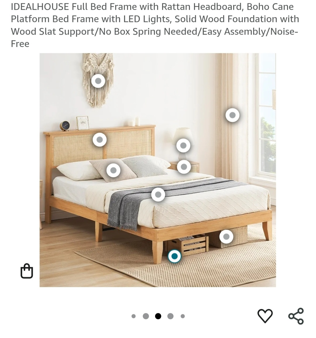 IDEALHOUSE Full Bed Frame with Rattan Headboard