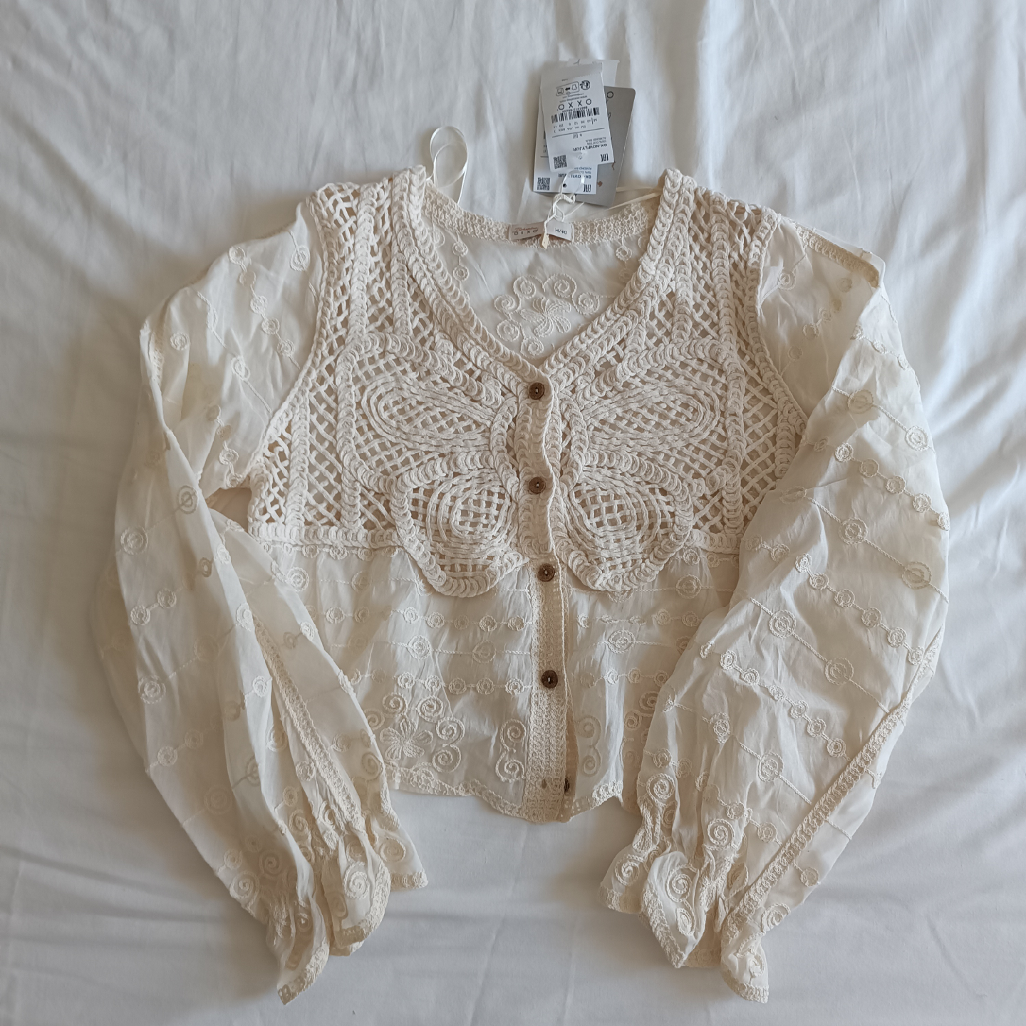 Ivory White OXXO Crochet Blouse - Size Medium