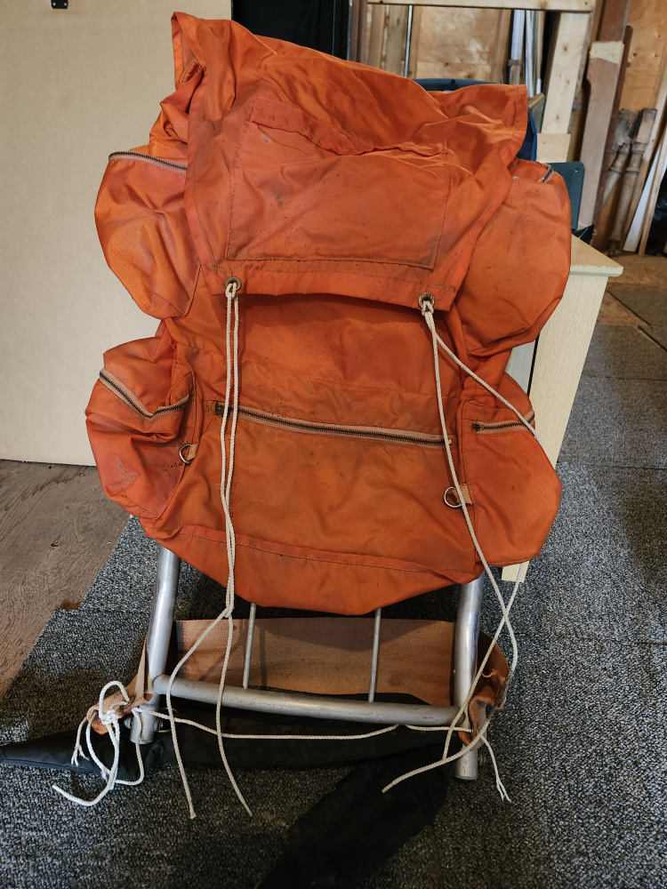 Vintage Orange Backpack with Metal Frame