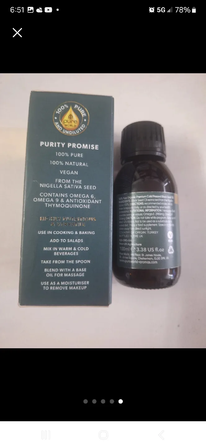 Pure World Organic Premium Cold Pressed Black Seed Oil 100ml image indicator(4)