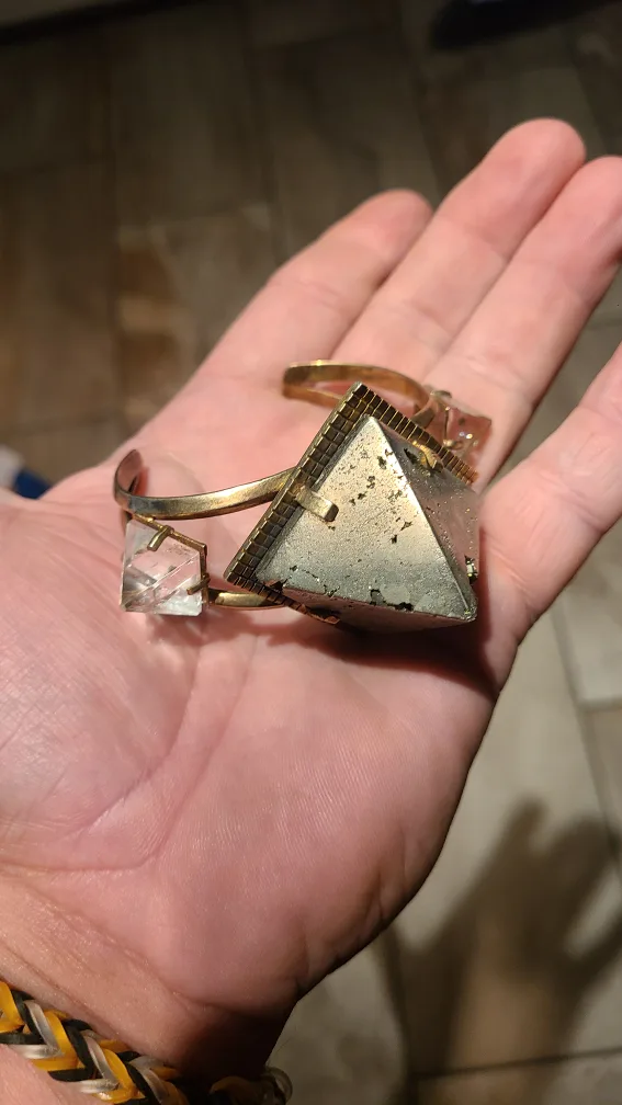 Unique Pyramid & Crystal Cuff Bracelet thumbnail