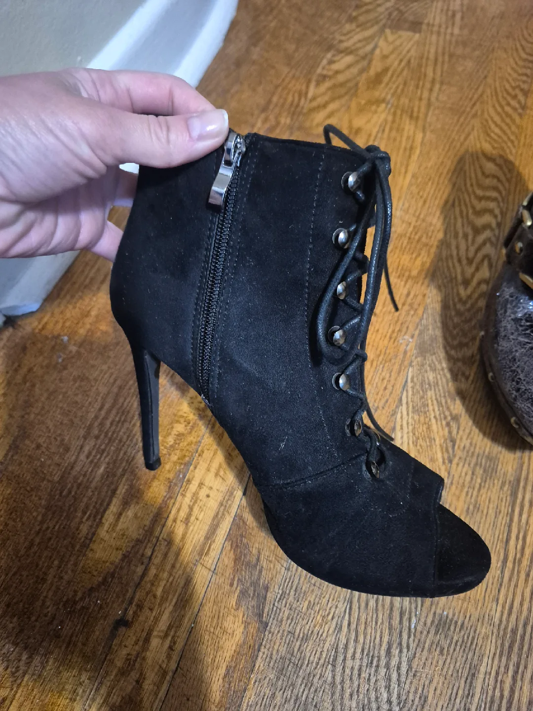 Steve Madden Black Lace-Up Heeled Booties image indicator(2)