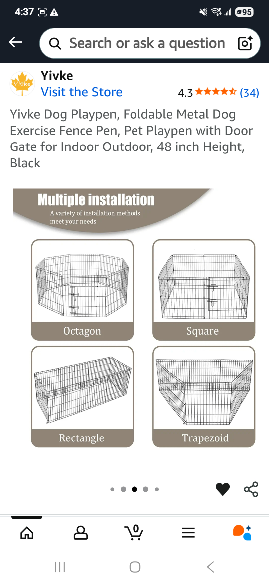 Yivke Foldable Metal Dog Exercise Fence Pen - 48 inch