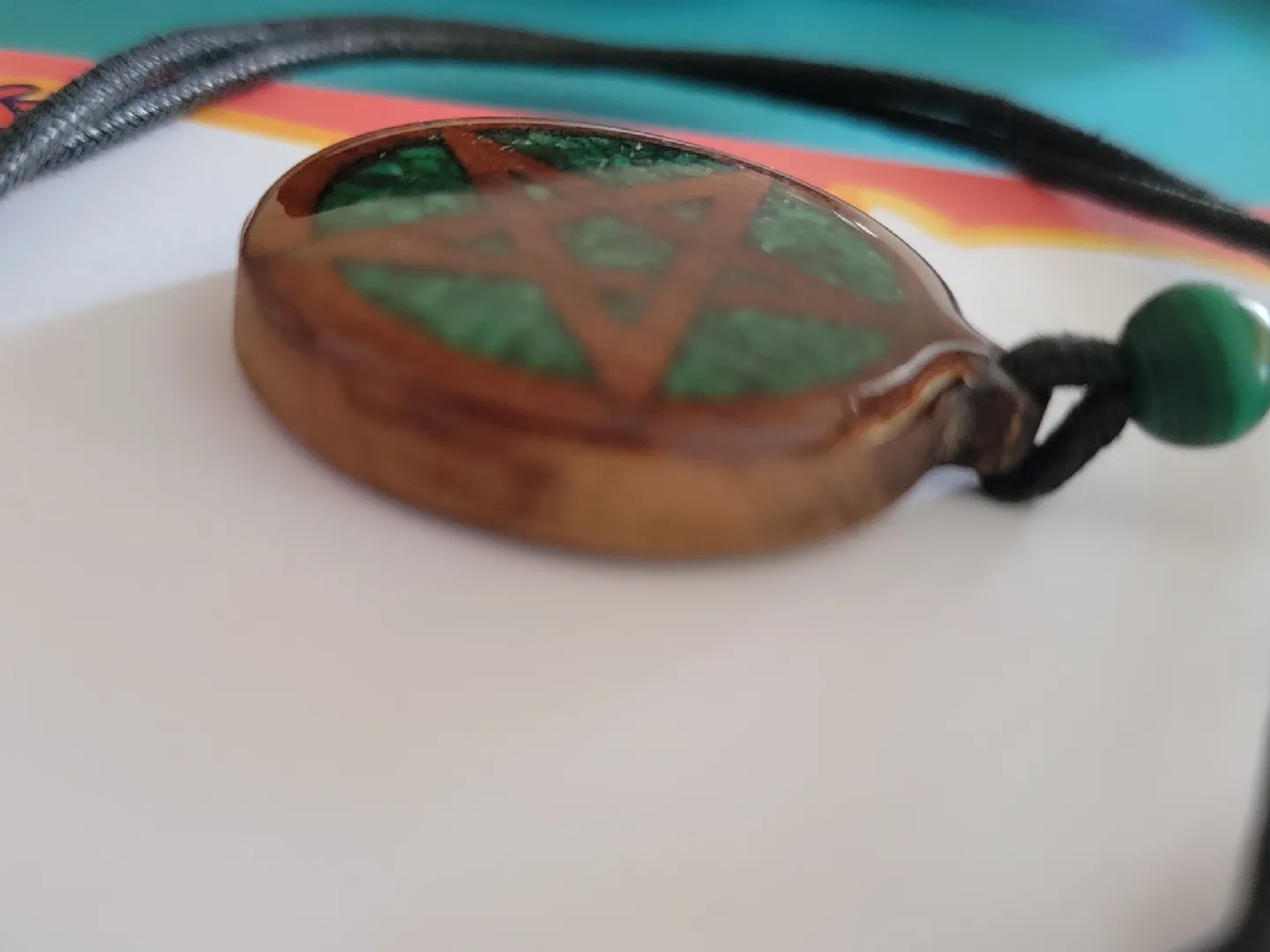 🥕 Wood & Malachite Pentagram Necklace image indicator(3)