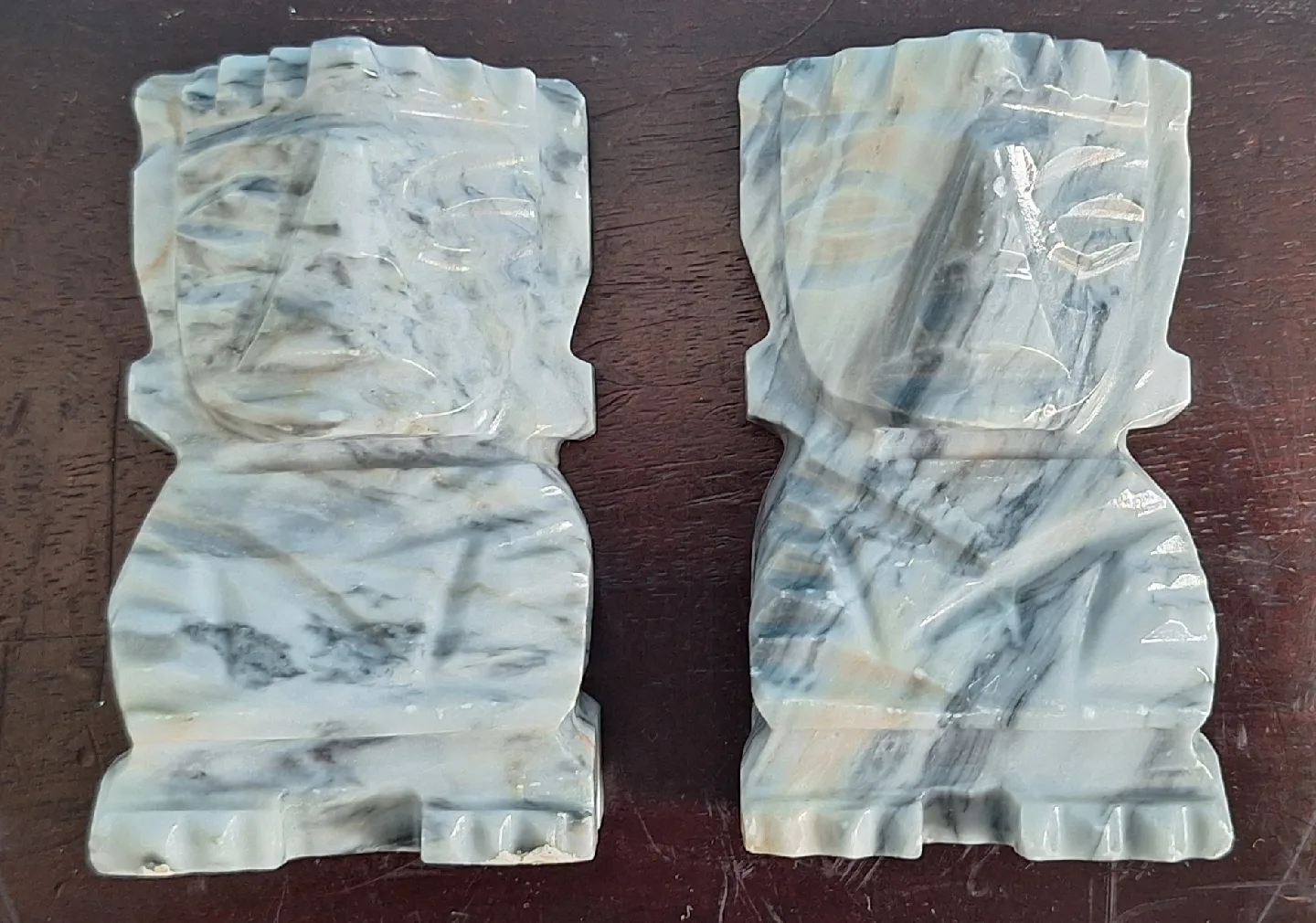 Marble Tiki Bookends Aztec Mayan Totem image indicator(2)
