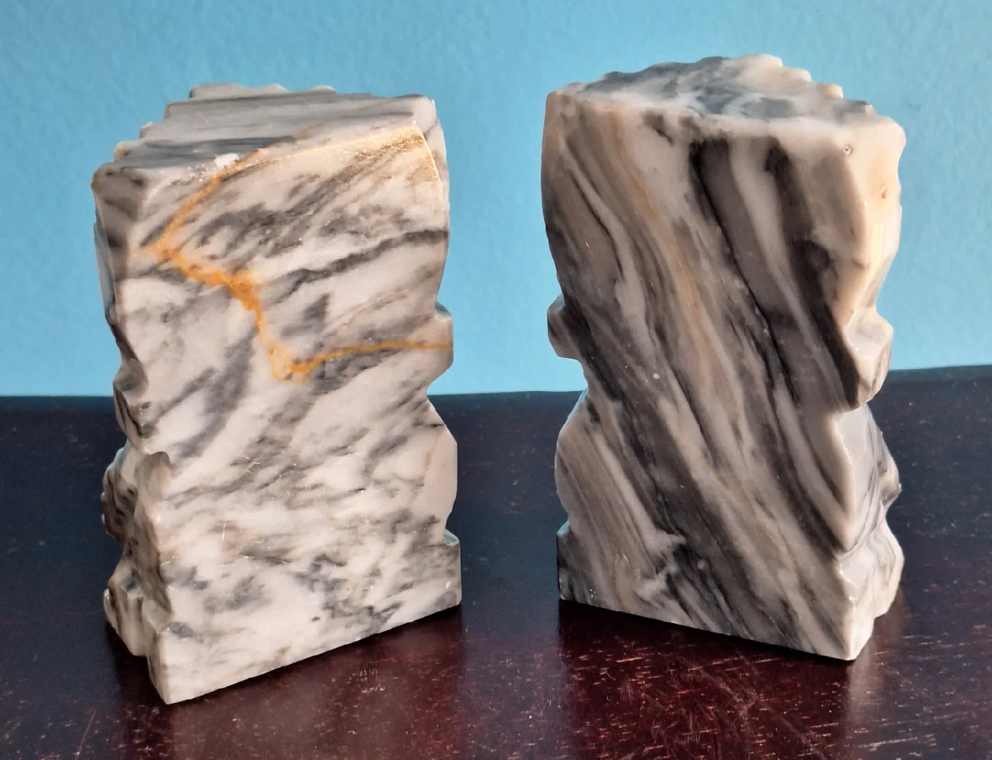 Marble Tiki Bookends Aztec Mayan Totem image indicator(4)