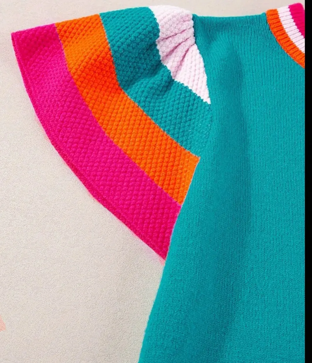 BRAND NEW Turquoise Knit Top with Colourful Trim & sleeves image indicator(2)