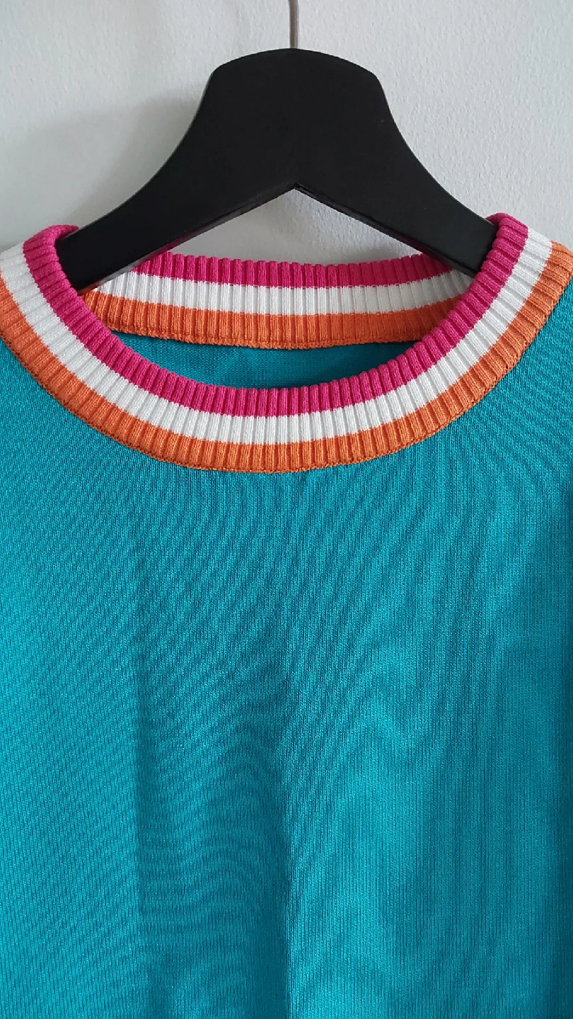 BRAND NEW Turquoise Knit Top with Colourful Trim & sleeves image indicator(4)