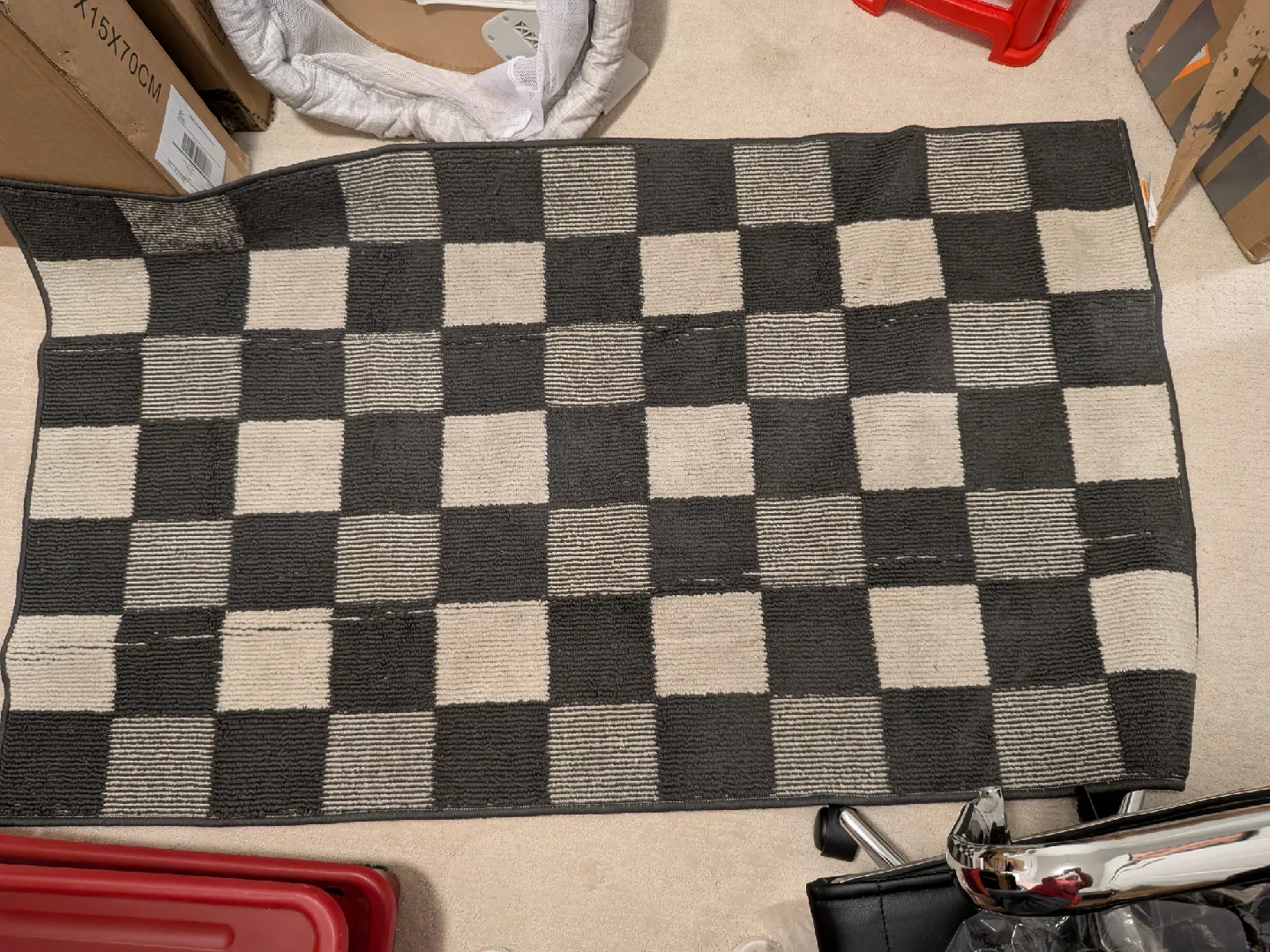 Checkered Rug, Grey and White, 32x58 inches thumbnail