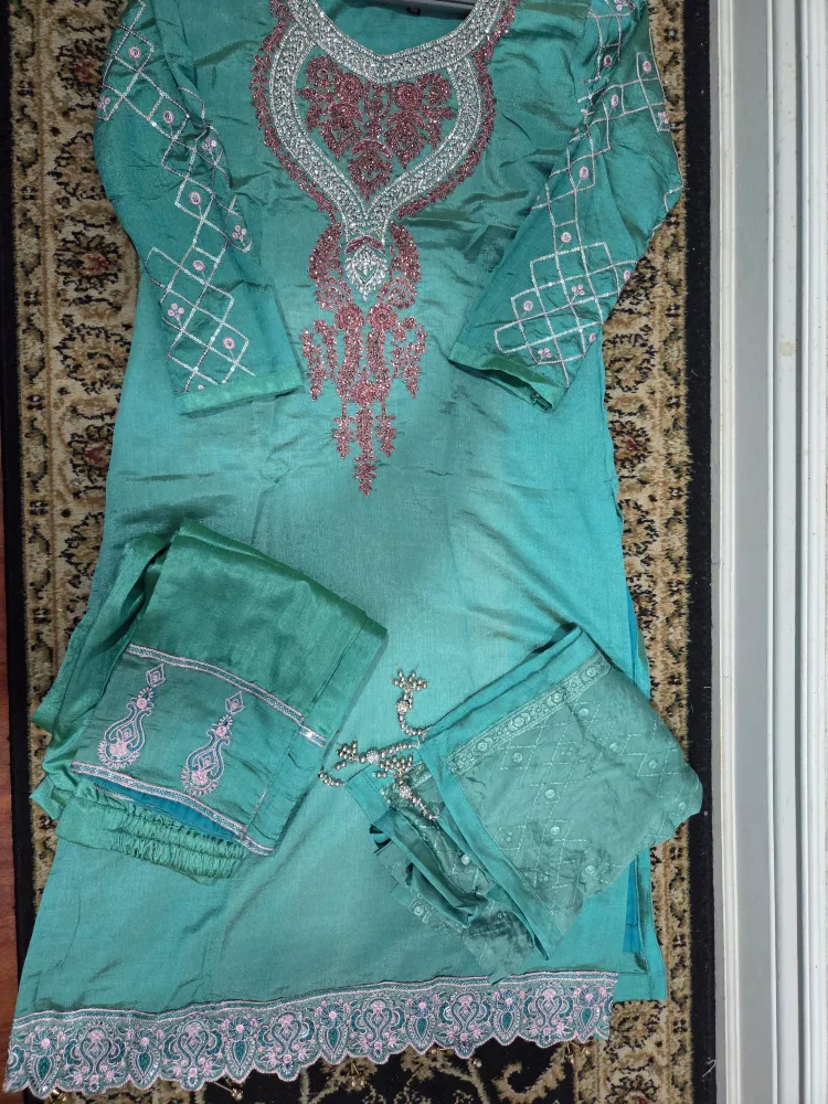 Teal Embroidered Salwar Kameez Suit& dupatta thumbnail