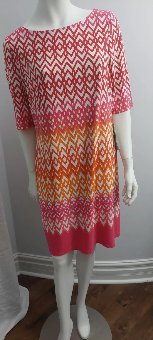 Eliza J Dress - Orange, Pink, White Pattern thumbnail