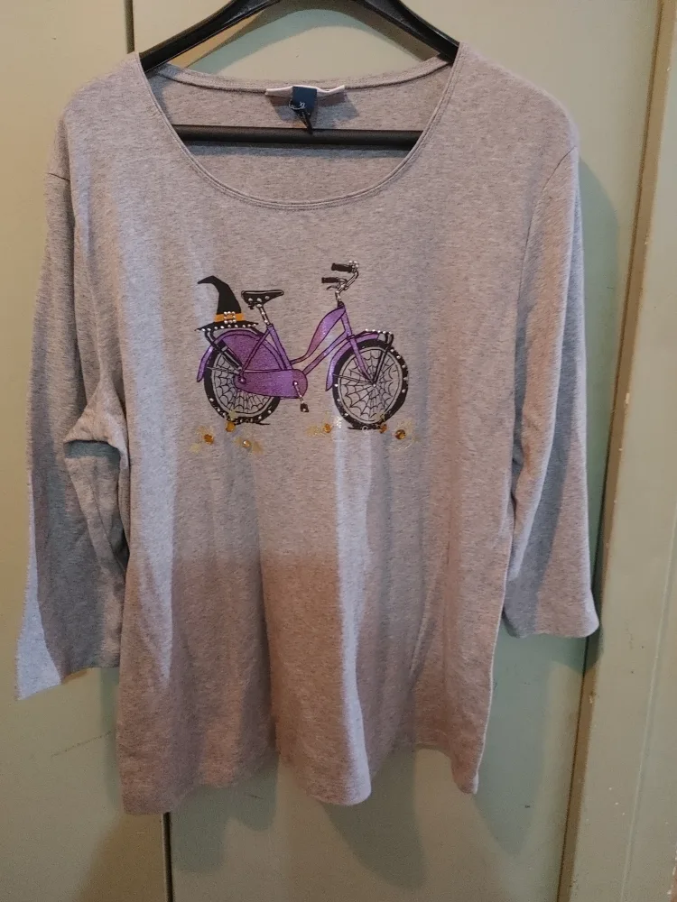 Karen Scott Grey Halloween Bicycle Print Top thumbnail