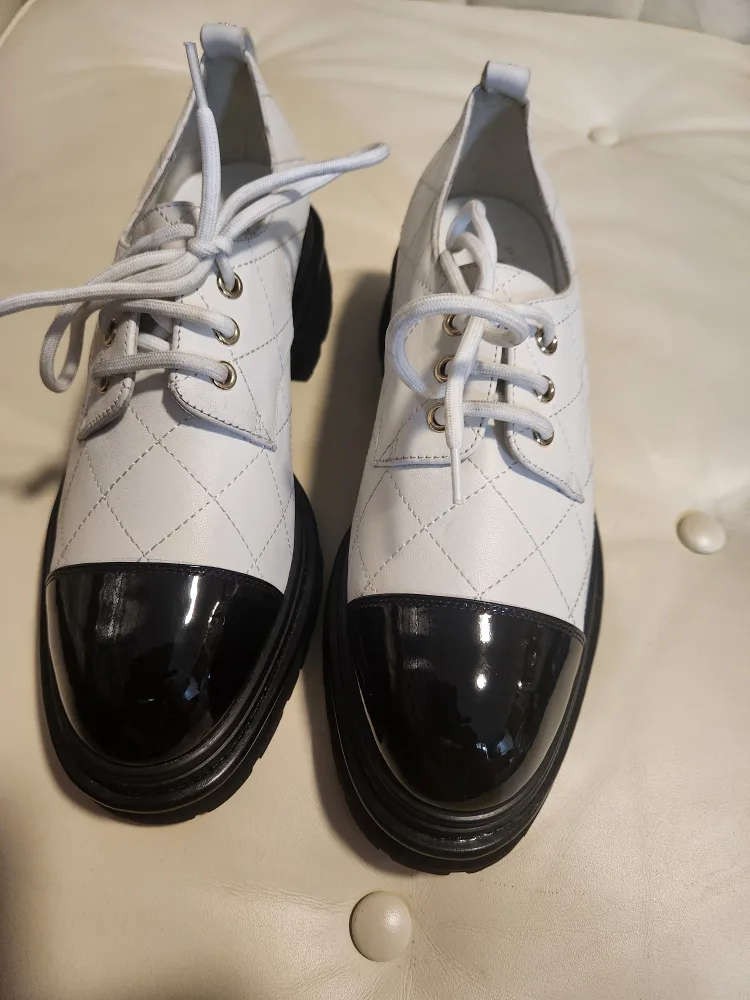 Chanel White & Black Leather Platform Shoes image indicator(2)