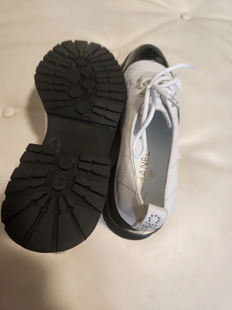 Chanel White & Black Leather Platform Shoes image indicator(6)