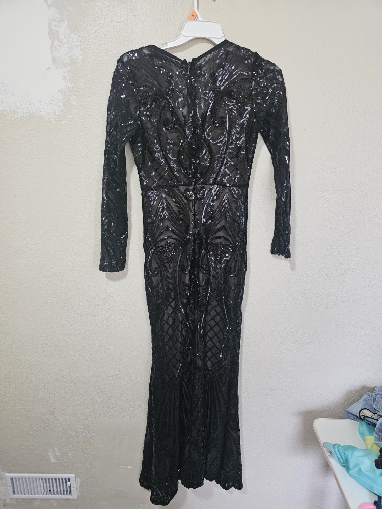 Black Sequin Long Sleeve Maxi Dress - photo 2