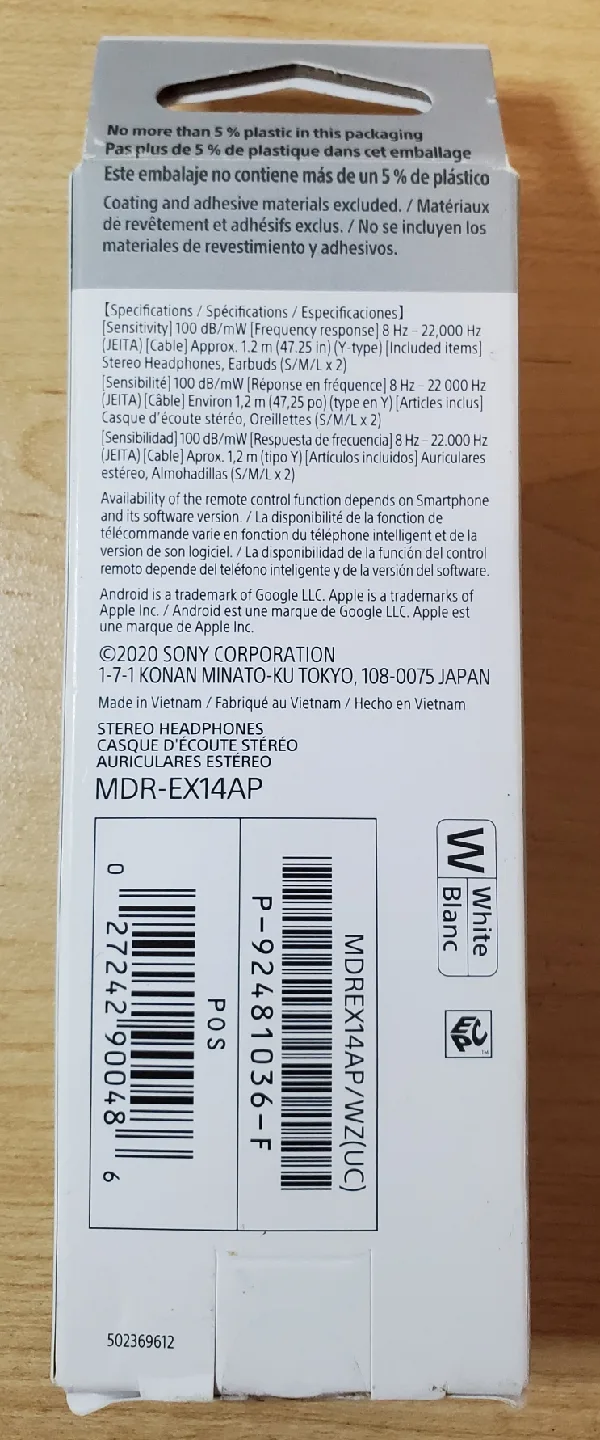 Sony MDR-EX14AP White Stereo Headphones - New in Box image indicator(4)