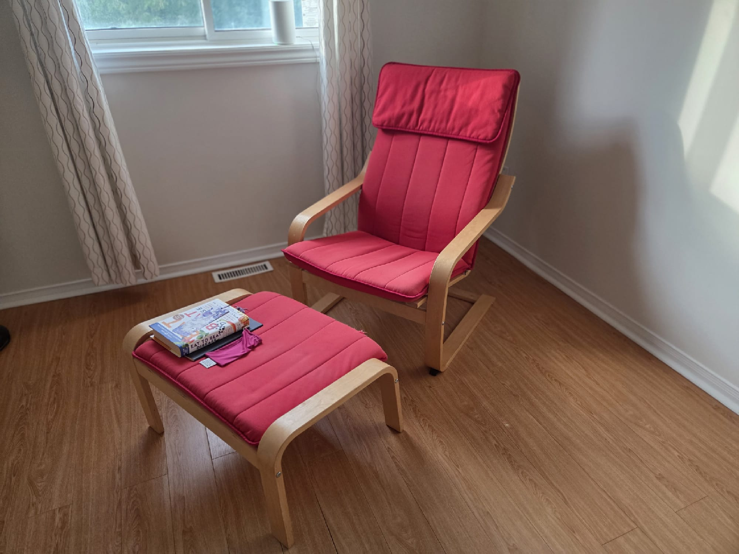 IKEA Poang Chair with Footstool - Red
