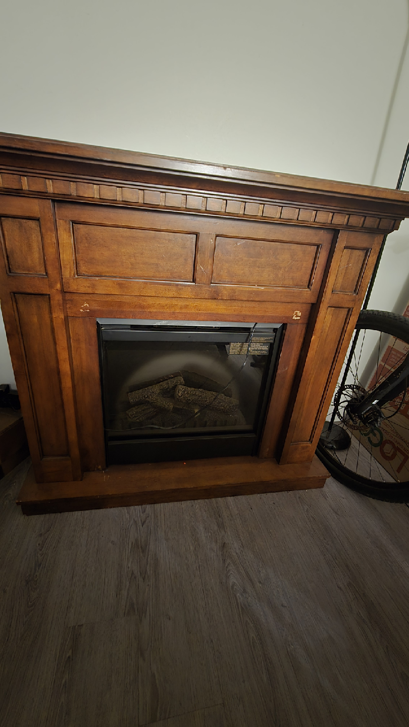 Electric Fireplace with Wooden Mantel and Remote