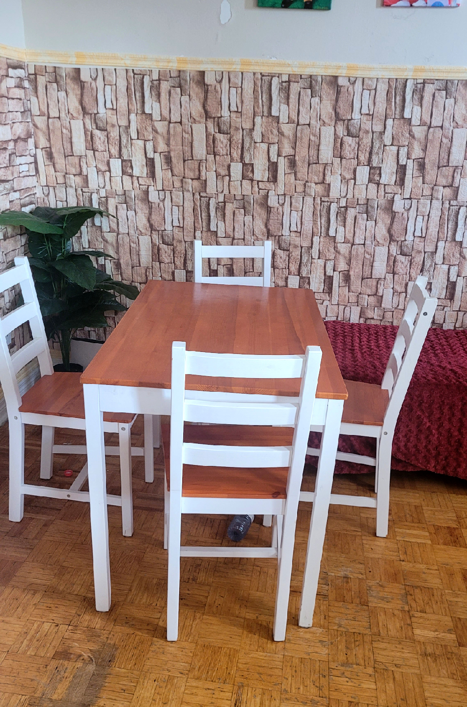 Wood Dining Table with 4 White Chairs - photo 2