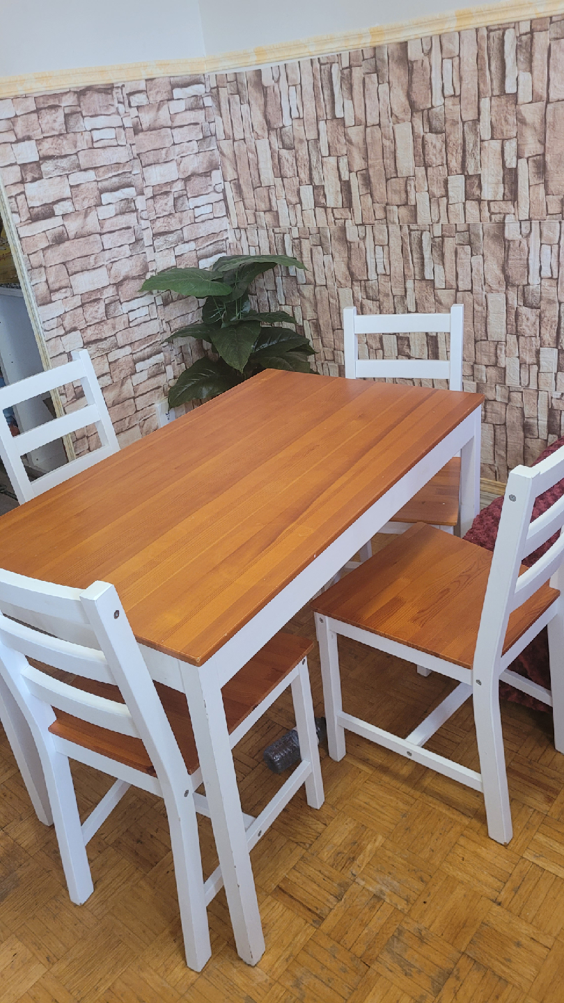 Wood Dining Table with 4 White Chairs - photo 4