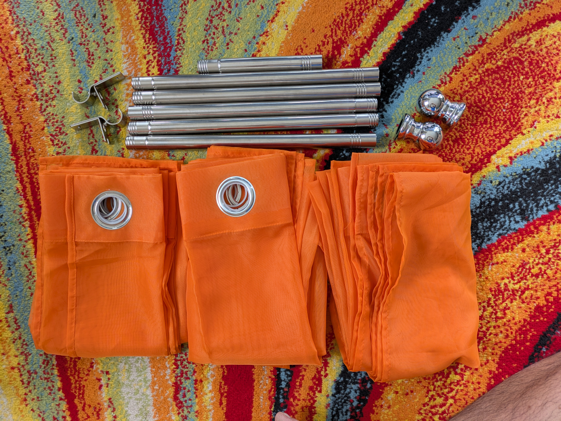 Orange Sheer Curtain Set with Rod