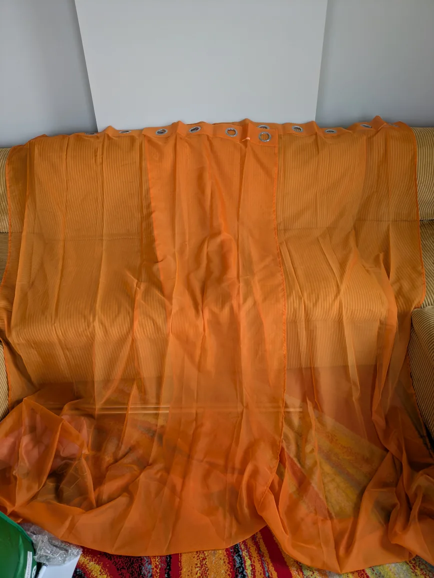 Orange Sheer Curtain Set with Rod image indicator(2)