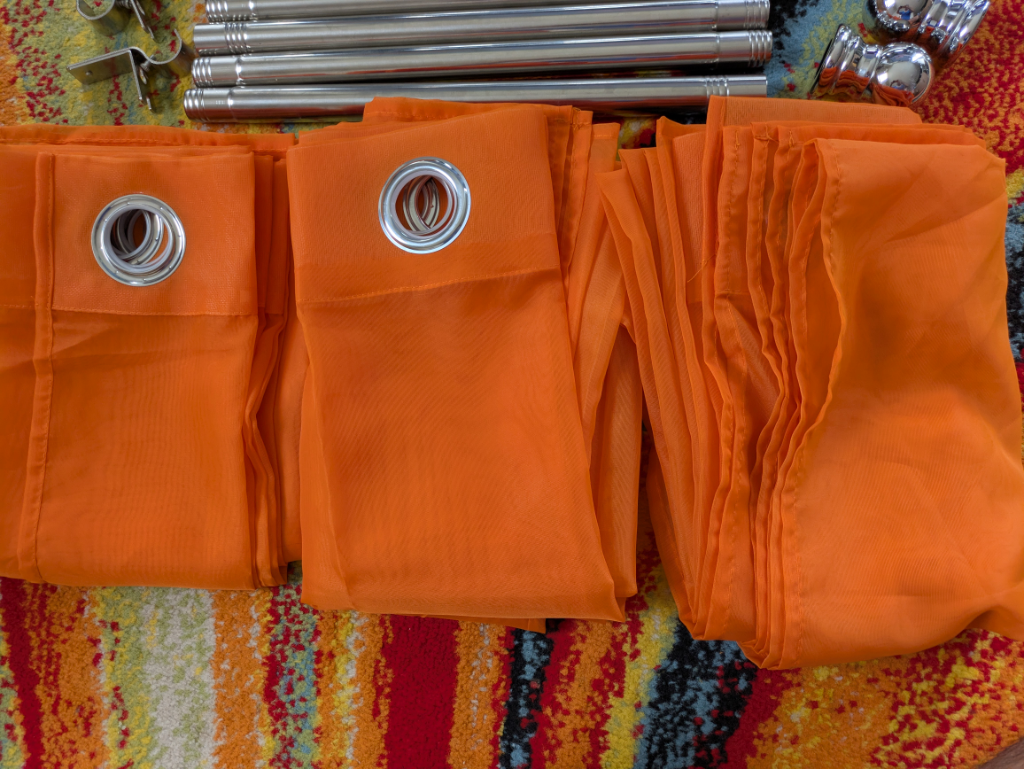 Orange Sheer Curtain Set with Rod - photo 3