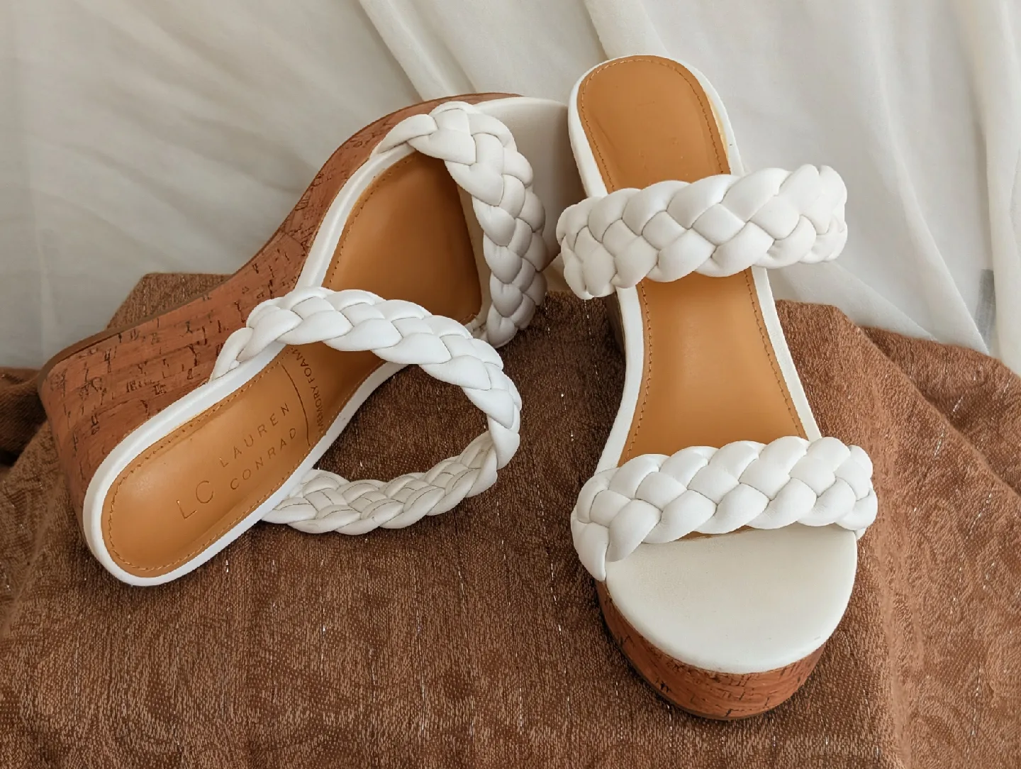 LC Lauren Conrad White Braided Wedge Sandals- Size 6.5 thumbnail