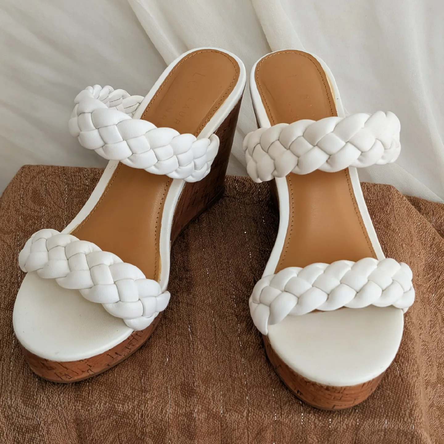 LC Lauren Conrad White Braided Wedge Sandals- Size 6.5 image indicator(2)