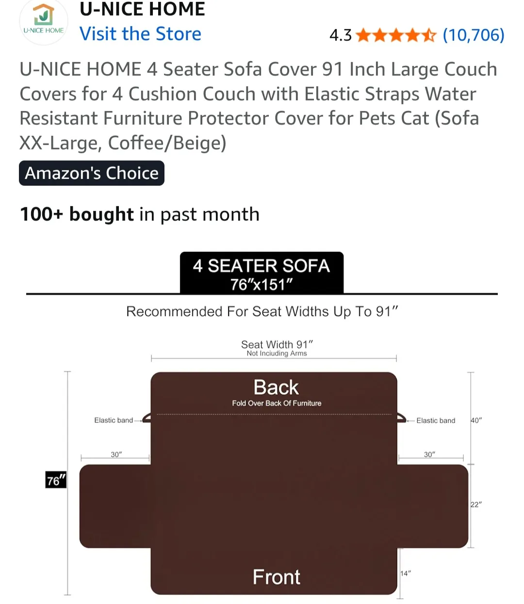 U-Nice Home 91" Sofa Cover - Coffee/Beige image indicator(3)