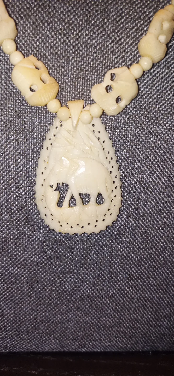 Vintage Elephant Bone Necklace with detailed chain pieces image indicator(2)