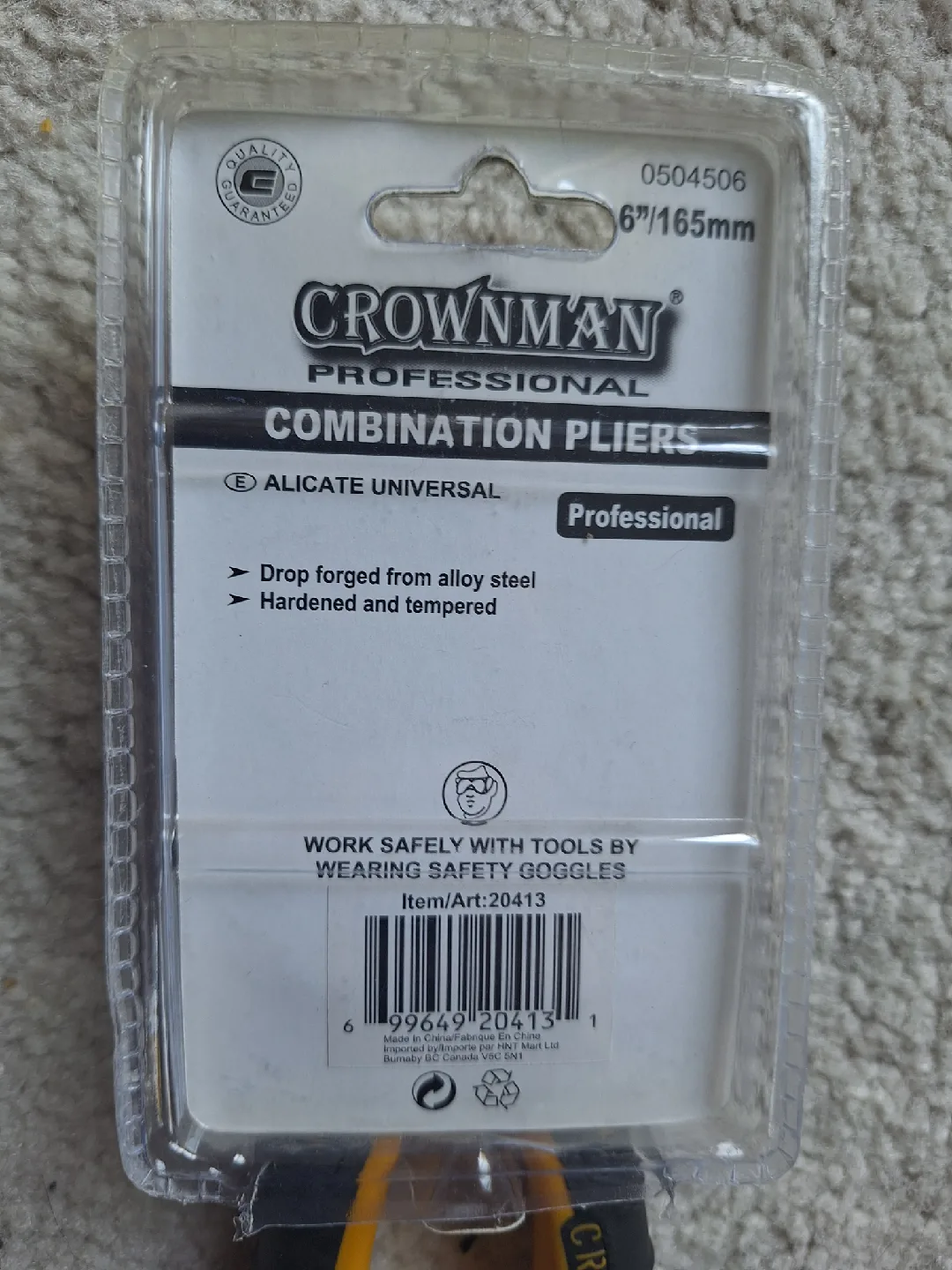 NEW CROWNMAN Professional Combination Pliers 6"/165mm image indicator(3)