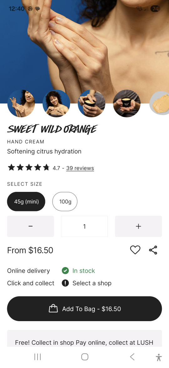 Lush Sweet Wild Orange Hand Cream 45g (mini)